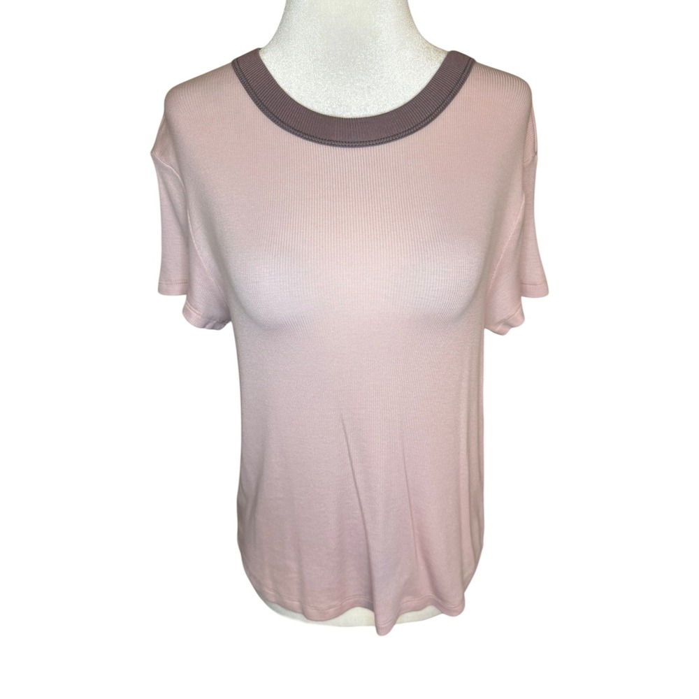 AG Adriano Goldschmied Women's Ribbed Ringer‎ Tee Pink Short Sleeve Size Small